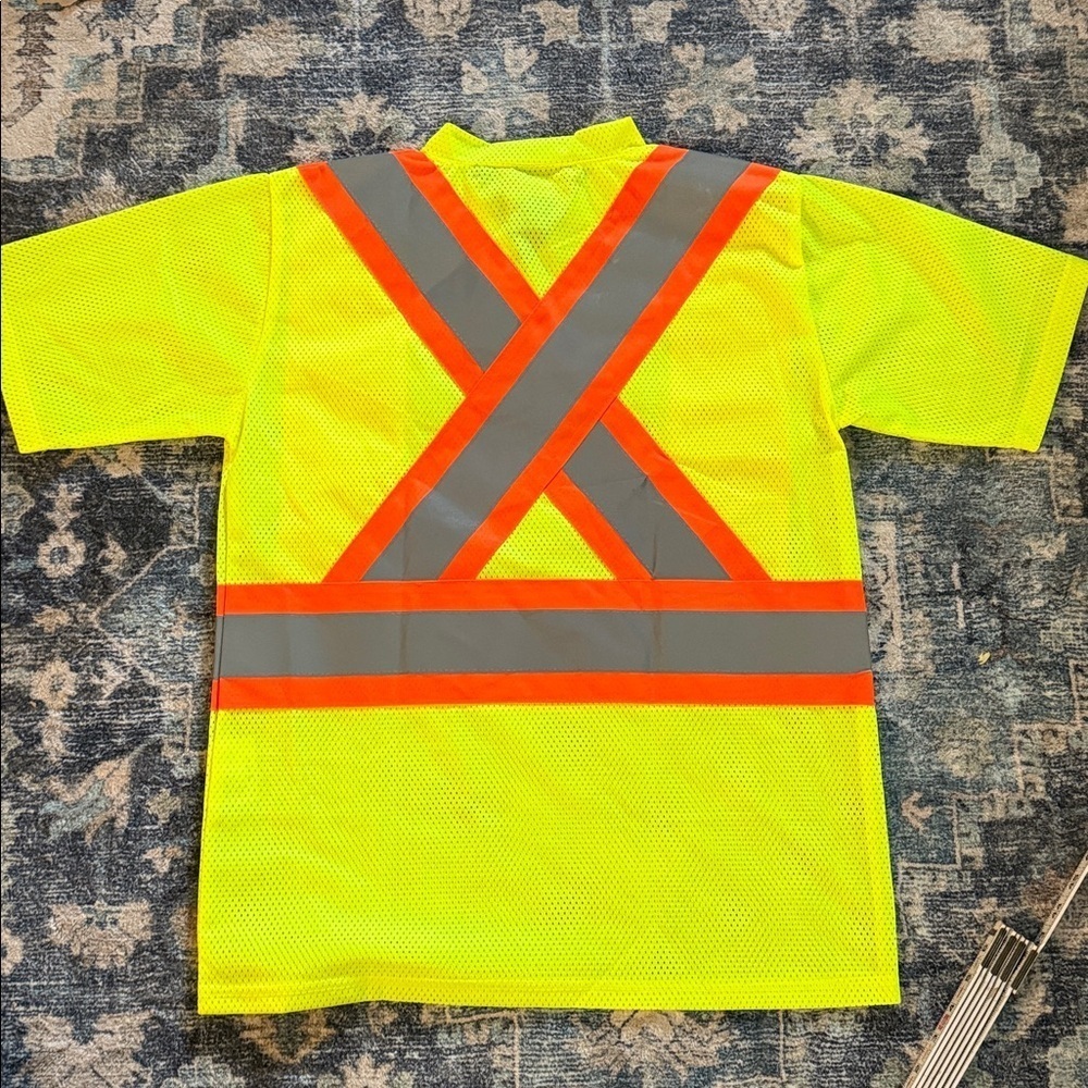 PIONEER CSA Neon Yellow Safety Shirt Orange & Gray reflective Stripes Small - Picture 5 of 5